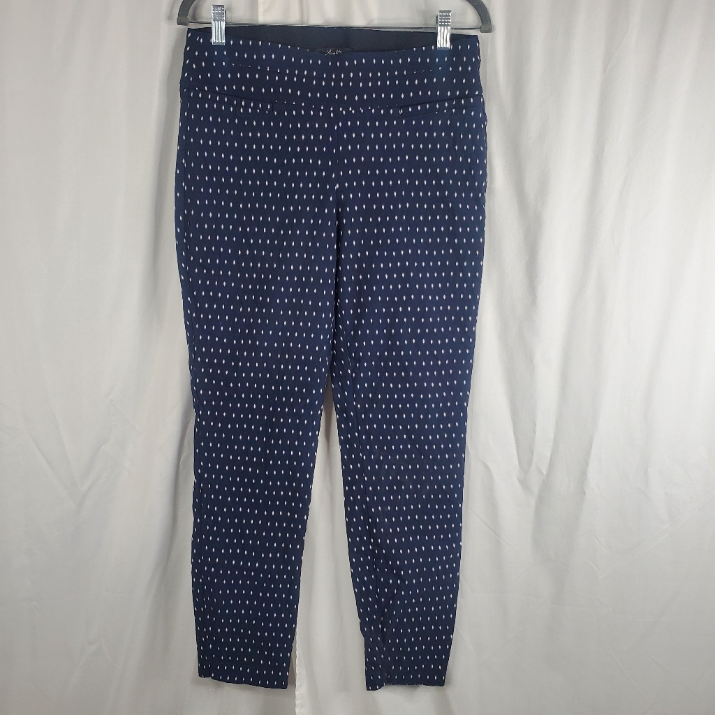 Leighton Blue And White Polka-Dot Print Ankle Length Pants Size Large